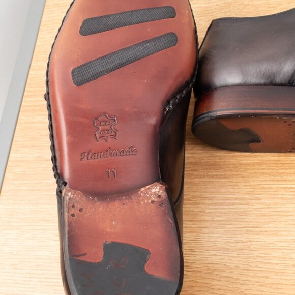 Belvedere Brown Double Monk Strap Buckle Men\'s 11 Leather Shoes Handmade Italy